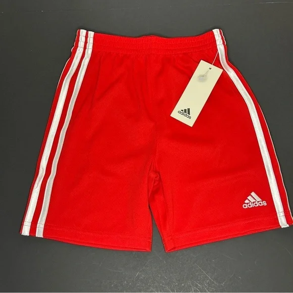 Adidas Boys' Athletic Shorts Size 6 Red Elastic Waistband - Picture 1 of 9